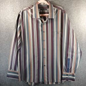 Kenneth Cole Button Down Dress Shirt Mens‎ XXL Striped Pocket Silk Blend 2XL